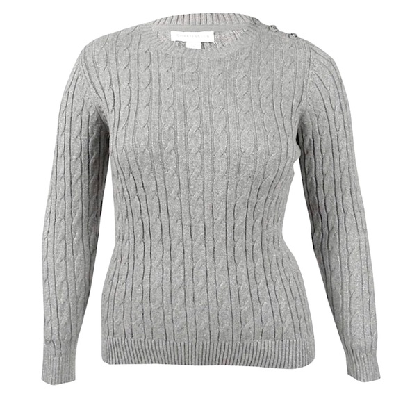 Charter Club Sweaters - Charter Club Gray & Metallic Silver Cable Knit Sweater, Women’s Size Medium.